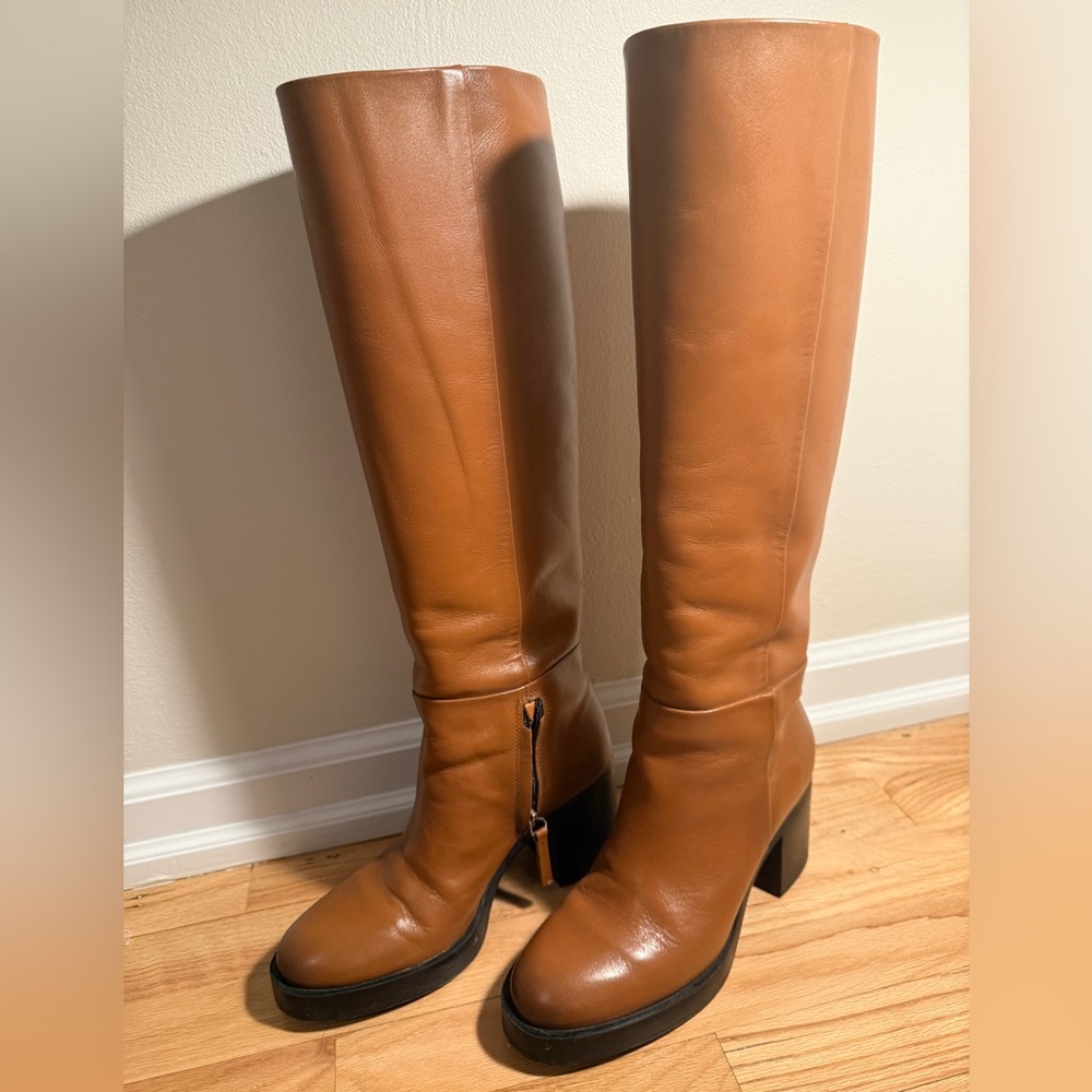 Zara Brown Leather Knee-High Boots Size 39
